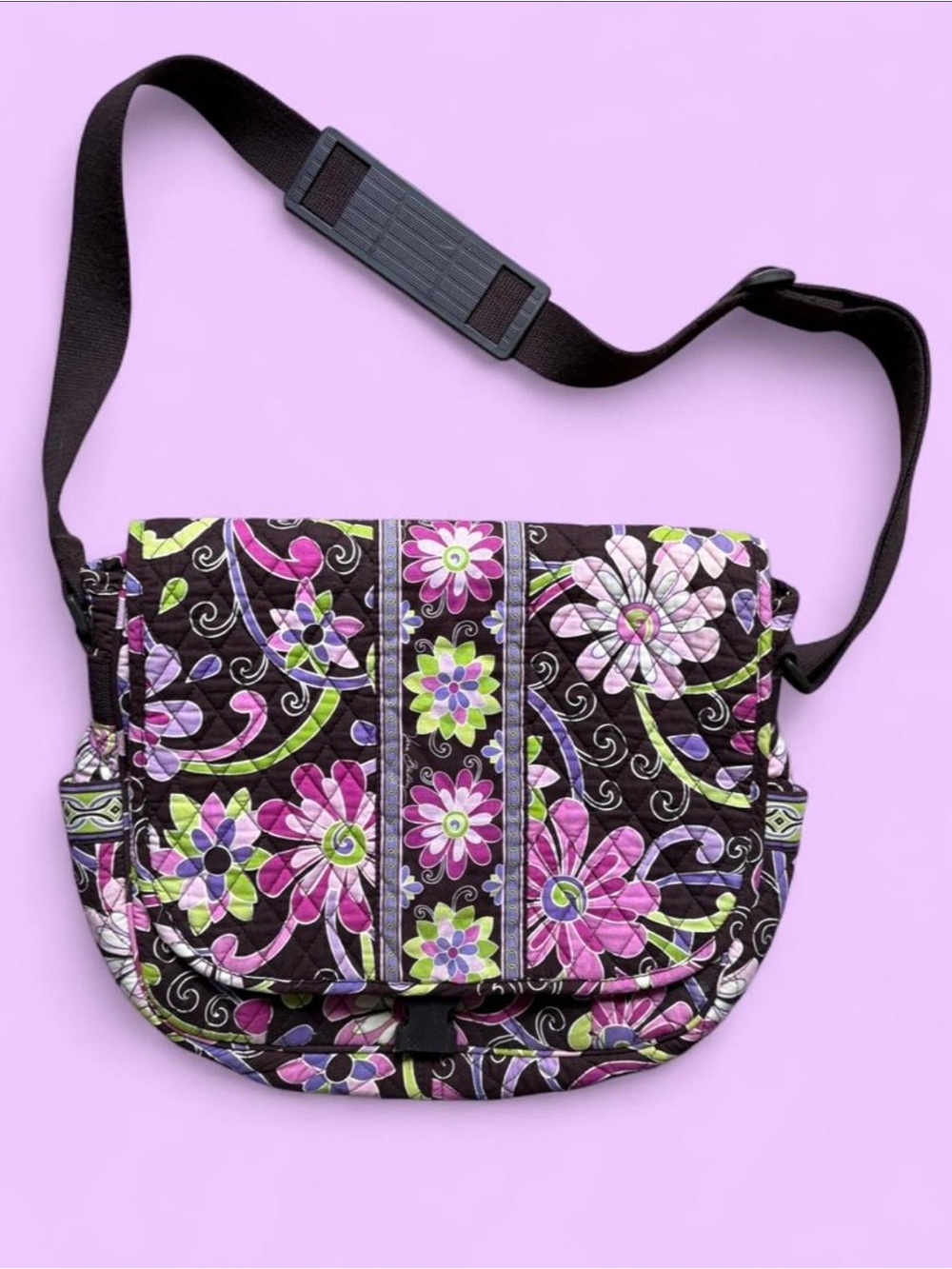 Vera Bradley Plum Petals Laptop Messenger Bag Crossbody Satchel